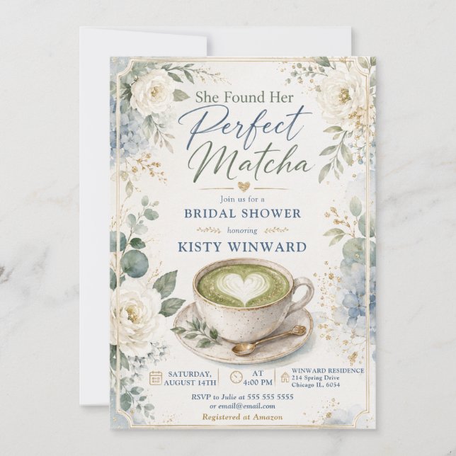 She Found Her Perfect Matcha Bridal Shower Invitation (Front)