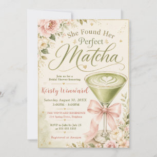 She Found Her Perfect Matcha Bridal Shower Invitation