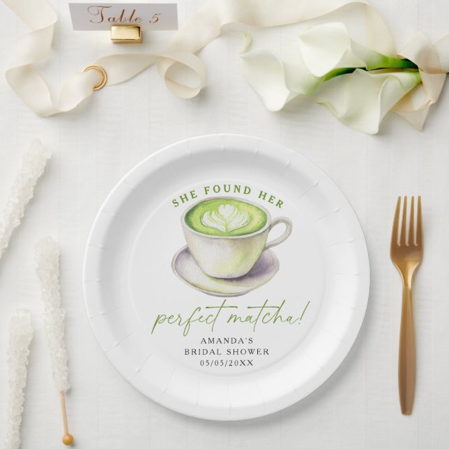 She found her perfect matcha Bridal shower Paper Plate (Wedding)