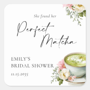 She Found Her Perfect Matcha Bridal Shower Square Sticker