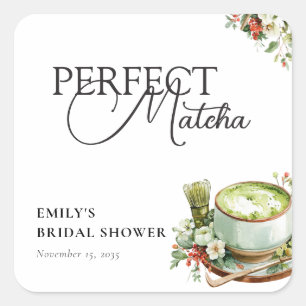 She Found Her Perfect Matcha Bridal Shower Square Sticker