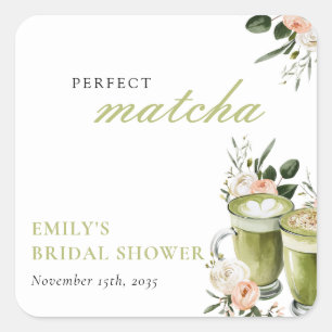 She Found Her Perfect Matcha Bridal Shower Square Sticker