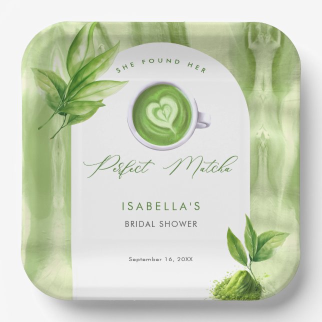 She Found Her Perfect Matcha Elegant Bridal Shower Paper Plate (Front)