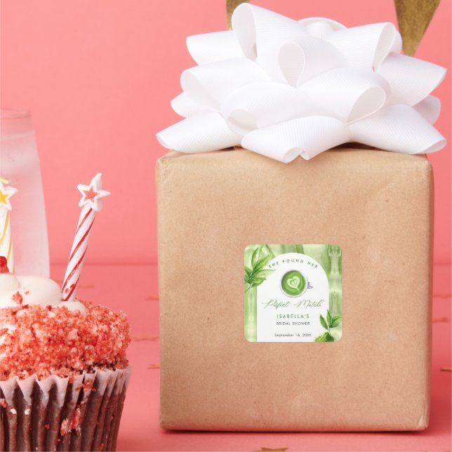 She Found Her Perfect Matcha Elegant Bridal Shower Square Sticker (Party)