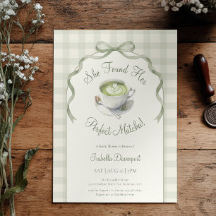She Found Her Perfect Matcha Gingham Bridal Shower Invitation