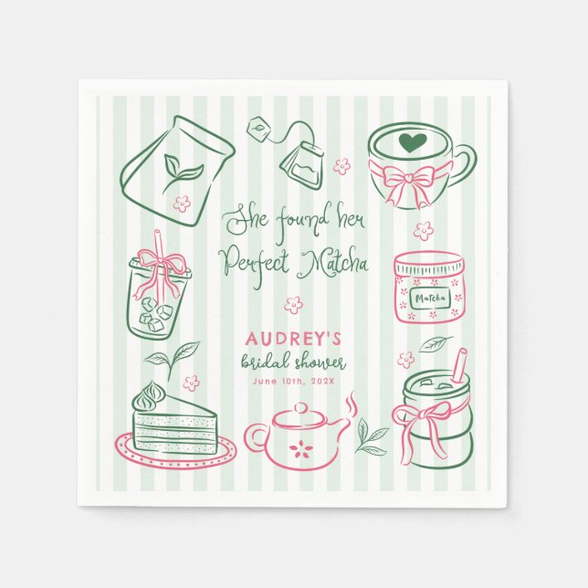 She Found Her Perfect Matcha Green Bridal Shower N Napkin (Front)