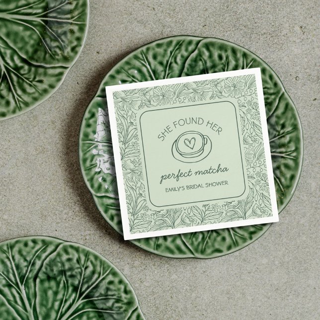  She Found Her Perfect Matcha Green Bridal Shower Napkin (She Found Her Perfect Matcha Green Bridal Shower Napkins)