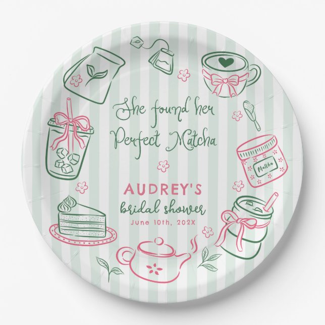 She Found Her Perfect Matcha Green Bridal Shower Paper Plate (Front)