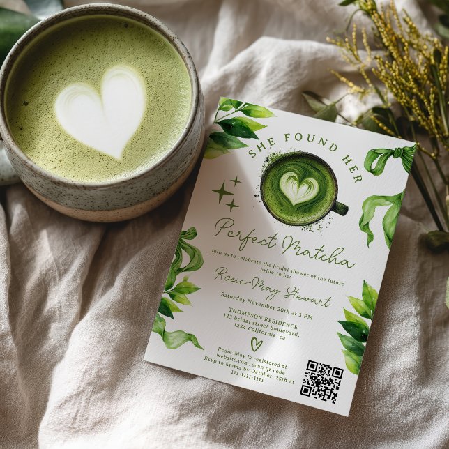 She Found Her Perfect Matcha Green Tea Qr Bridal  Invitation (She Found Her Perfect Matcha Green Tea Qr Bridal Invitation)