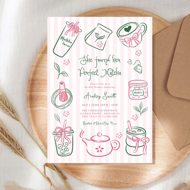 She Found Her Perfect Matcha Pink Bridal Shower Invitation (Creator Uploaded)
