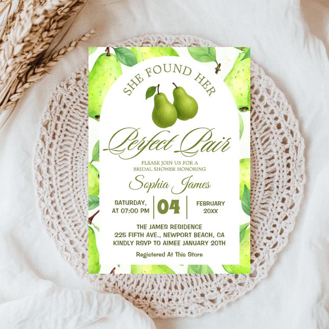 She Found Her Perfect Pear Elegant  Bridal Shower  Invitation (Creator Uploaded)