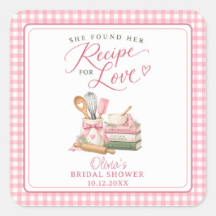 She Found Her Recipe For Love Bridal Shower Square Sticker