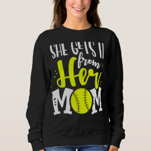 She Gets It From Her Mum Softball Girl Player Moth Sweatshirt