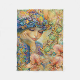 She Gets Lost Amongst Her Flowers Fleece Blanket