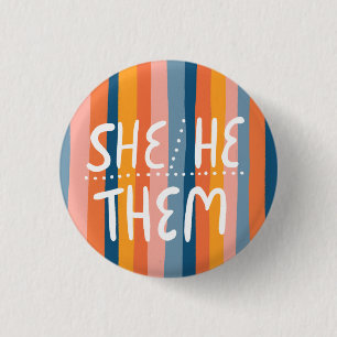 SHE/HE/THEM Pronouns Colourful Handlettered Stripe 3 Cm Round Badge