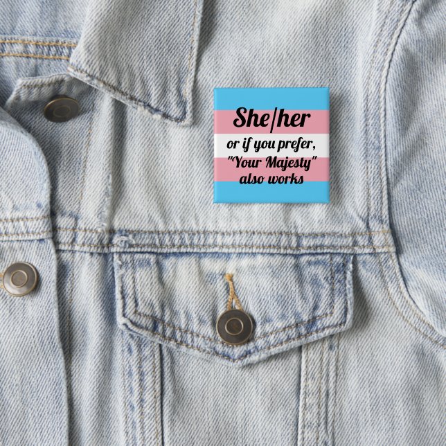 She/Her 15 Cm Square Badge (In Situ)