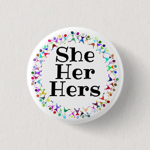 She Her Hers Pronouns in Human Figures Circle 3 Cm Round Badge