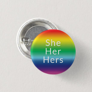 She, Her, Hers Pronouns Lgbtq Lgbt Pride Rainbow 3 Cm Round Badge