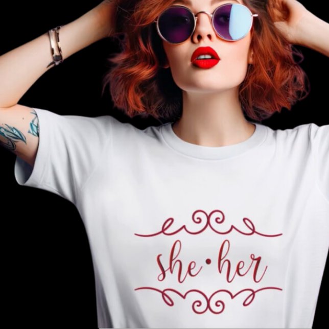 She Her in Red Fancy Doodles  T-Shirt (Creator Uploaded)