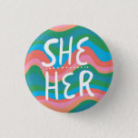 SHE/HER Pronouns Colourful Handletter Green Pink 3 Cm Round Badge<br><div class="desc">Decorate your outfit with this cool art button. Makes a great  gift! You can customise it and add text too. Check my shop for lots more colours and patterns! Let me know if you'd like something custom too.</div>