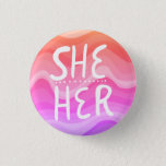 SHE/HER Pronouns Colourful Handletter Orange Pink 3 Cm Round Badge<br><div class="desc">Decorate your outfit with this cool art button. Makes a great  gift! You can customise it and add text too. Check my shop for lots more colours and patterns! Let me know if you'd like something custom too.</div>