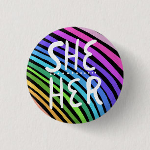 SHE/HER Pronouns Colourful Handlettered Rainbow 3 Cm Round Badge