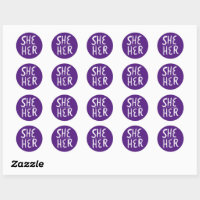 SHE / HER Pronouns Purple Handlettering Set of 