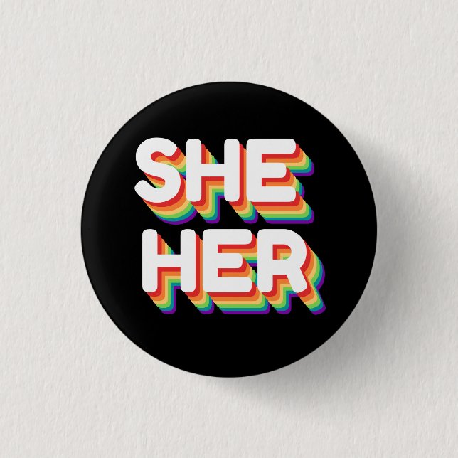 She/Her Pronouns Rainbow 3D Retro 3 Cm Round Badge (Front)