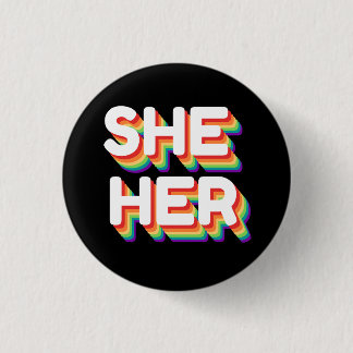 She/Her Pronouns Rainbow 3D Retro 3 Cm Round Badge