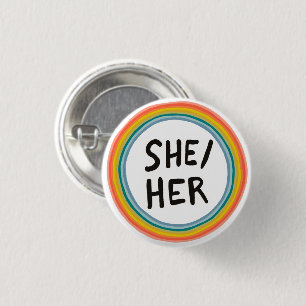 SHE/HER Pronouns Rainbow Soft Circle  Button
