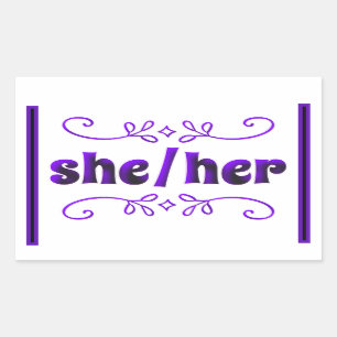 She Her Pronouns with Purple Doodles Rectangular Sticker