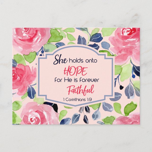 She Holds onto Hope 1 Corinthians 1:9 Bible Verse Postcard (Front)