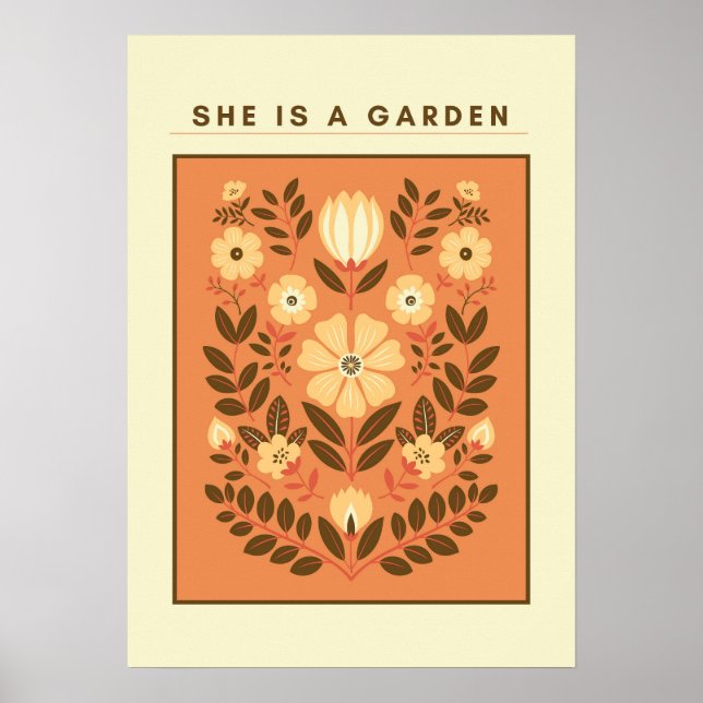 She Is a Garden – Botanical Wall Art (Terracotta) (Front)