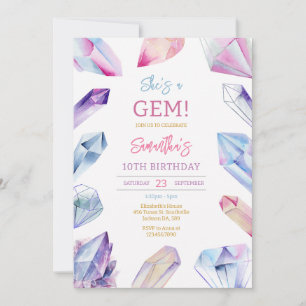 She Is A Gem Stone Crystal Birthday Invitation