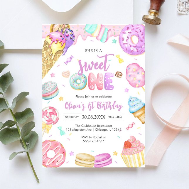 She is a Sweet One Birthday Party Invitation (Creator Uploaded)