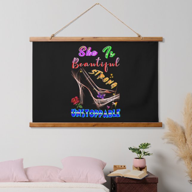 She Is Beautiful Strong Unstoppable Hanging Tapestry (Bedroom)