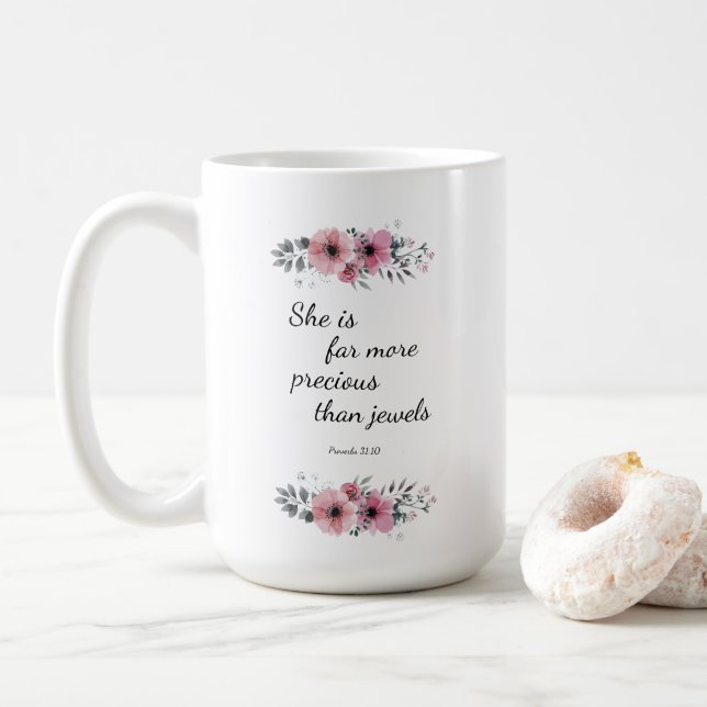 She is Far More Precious Than Jewels Coffee Mug (With Donut)