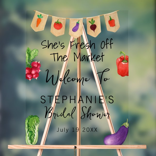 She is Fresh Off The Market Bridal Shower Welcome Acrylic Sign (Neutral)