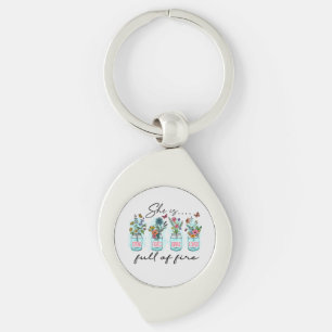 She Is Full of Fire – Vibrant Floral Empowerment Key Ring