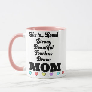 She is loved mum mug with hearts