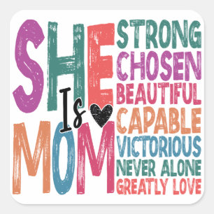 She Is Mum Blessed Mum Retro Quote Mother's Day Square Sticker