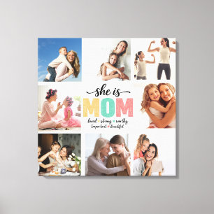 She is Mum Photo Collage Stretched Canvas Print