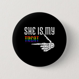 She Is My Treat Skeleton Matching Couple Halloween 6 Cm Round Badge