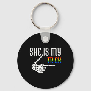 She Is My Trick Skeleton Matching Couple Halloween Key Ring