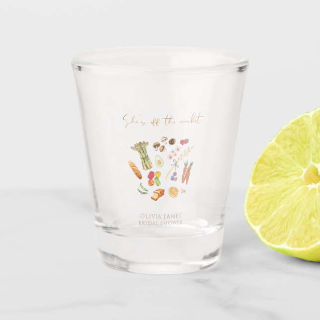 She is off the market floral bridal shower shot glass (Front)