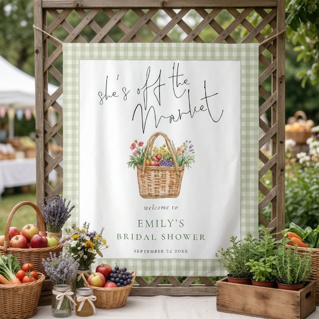 She is off the Market Sage Gingham Welcome Tapestry (Creator Uploaded)