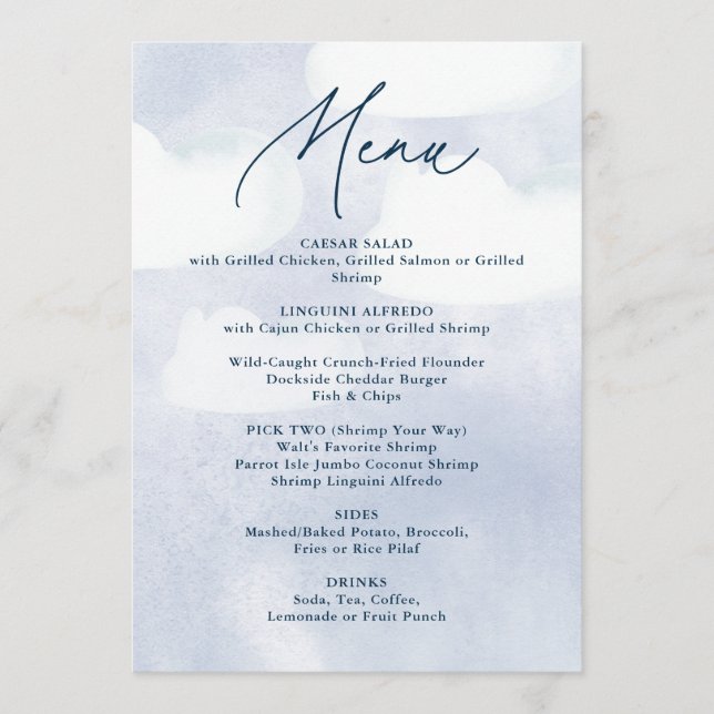 She is on Cloud Nine Bridal Shower Menu (Front)
