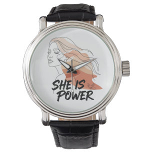 She Is Power – Desert Tones Feminine Line Art Watch