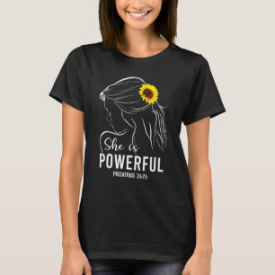 She Is Powerful Bible Verse Religious  for Women T-Shirt