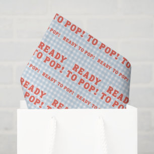 She Is Ready To Pop Baby Shower Blue Retro Gingham Tissue Paper